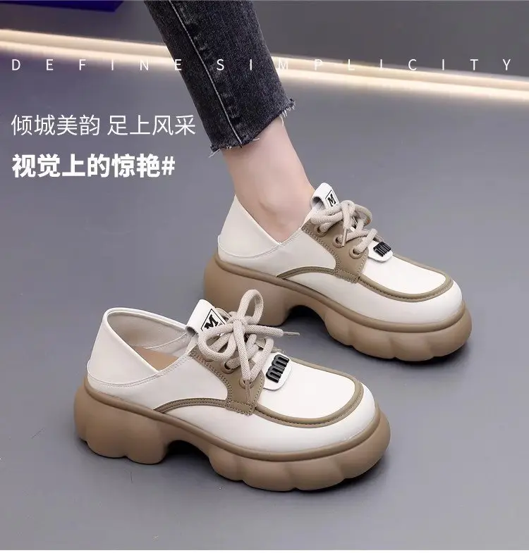 Thick-soled loafers British-style small leather shoes 2025 spring new lace-up muffin versatile heightening retro single-layer shoes — feature 1
