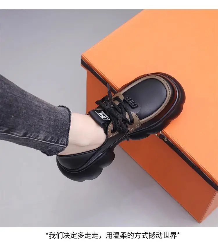 Thick-soled loafers British-style small leather shoes 2025 spring new lace-up muffin versatile heightening retro single-layer shoes — feature 10