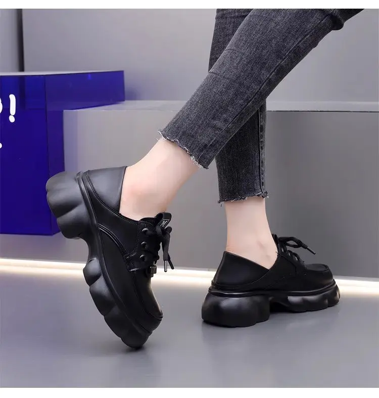 Thick-soled loafers British-style small leather shoes 2025 spring new lace-up muffin versatile heightening retro single-layer shoes — feature 11