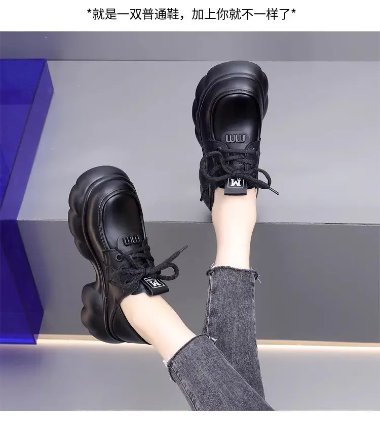 Thick-soled loafers British-style small leather shoes 2025 spring new lace-up muffin versatile heightening retro single-layer shoes — feature 13