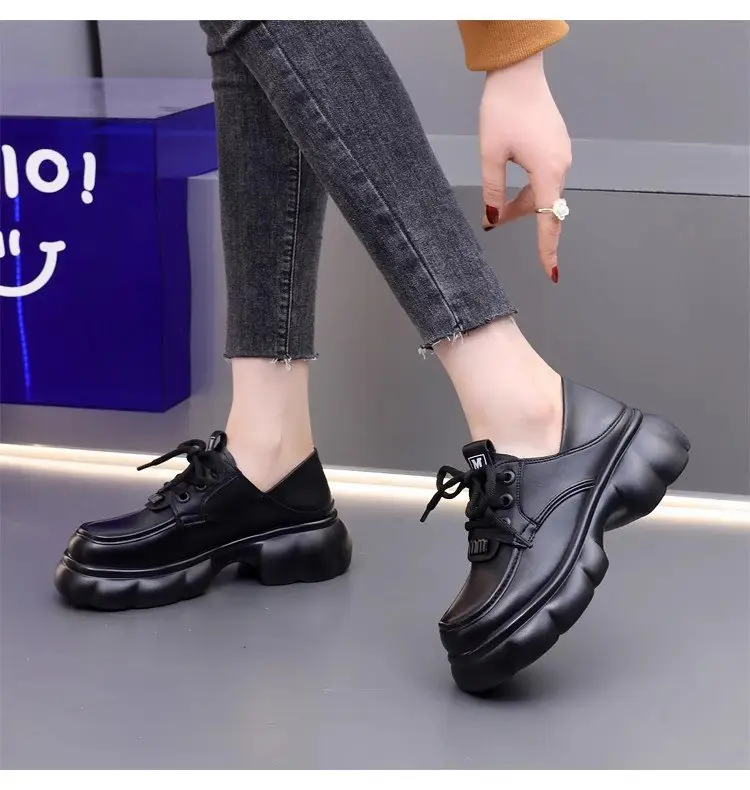 Thick-soled loafers British-style small leather shoes 2025 spring new lace-up muffin versatile heightening retro single-layer shoes — feature 14