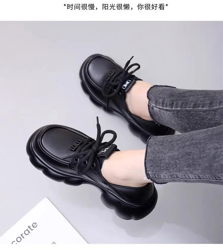 Thick-soled loafers British-style small leather shoes 2025 spring new lace-up muffin versatile heightening retro single-layer shoes — feature 15