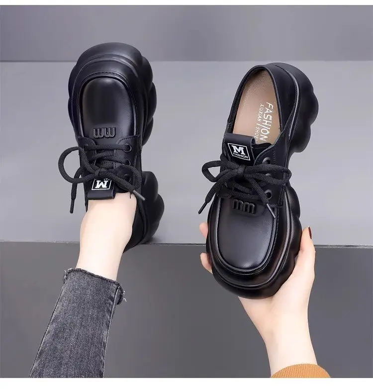 Thick-soled loafers British-style small leather shoes 2025 spring new lace-up muffin versatile heightening retro single-layer shoes — feature 17