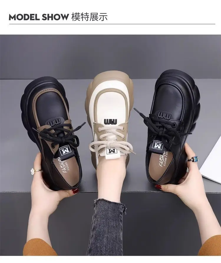 Thick-soled loafers British-style small leather shoes 2025 spring new lace-up muffin versatile heightening retro single-layer shoes — feature 5