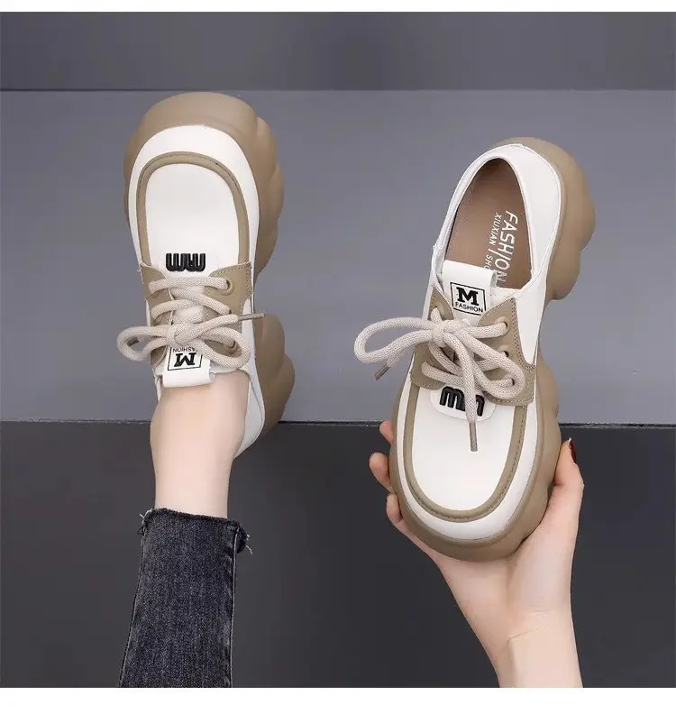 Thick-soled loafers British-style small leather shoes 2025 spring new lace-up muffin versatile heightening retro single-layer shoes — feature 8