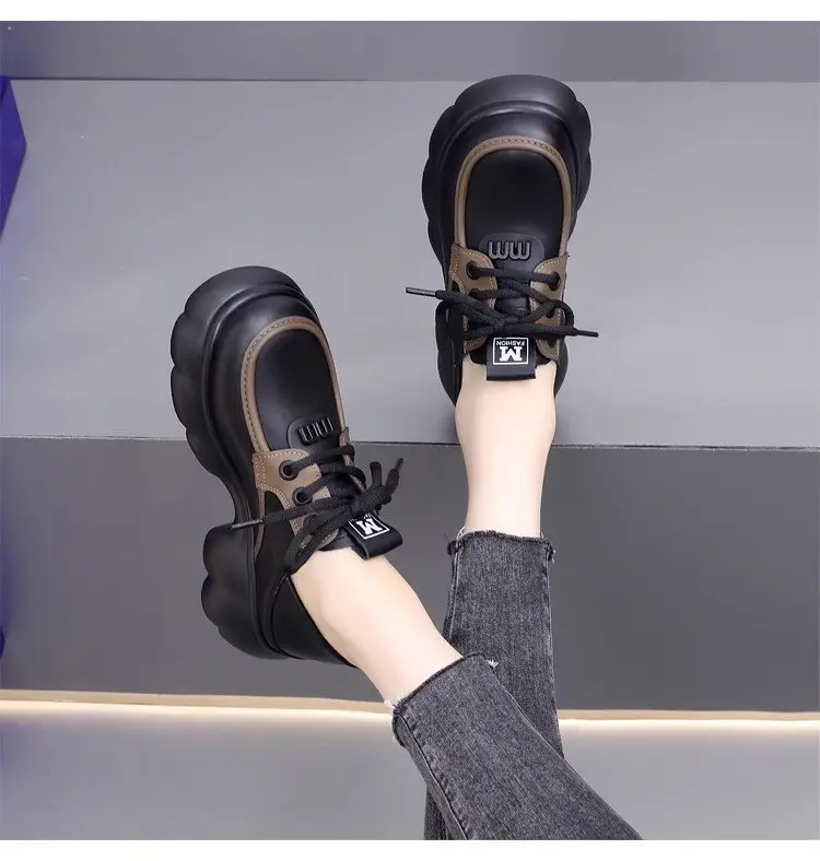 Thick-soled loafers British-style small leather shoes 2025 spring new lace-up muffin versatile heightening retro single-layer shoes — feature 9