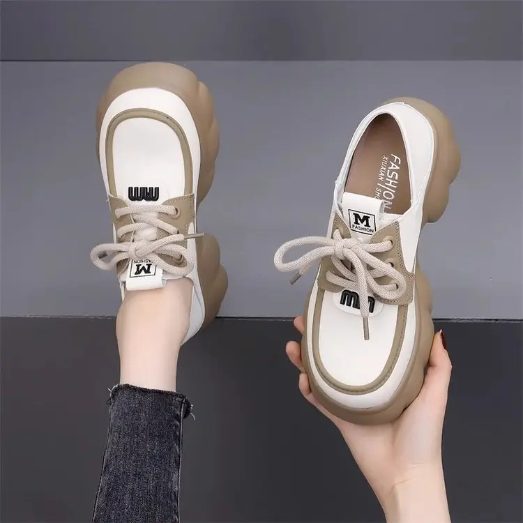 Thick-soled loafers British-style small leather shoes 2025 spring new lace-up muffin versatile heightening retro single-layer shoes - Image 2