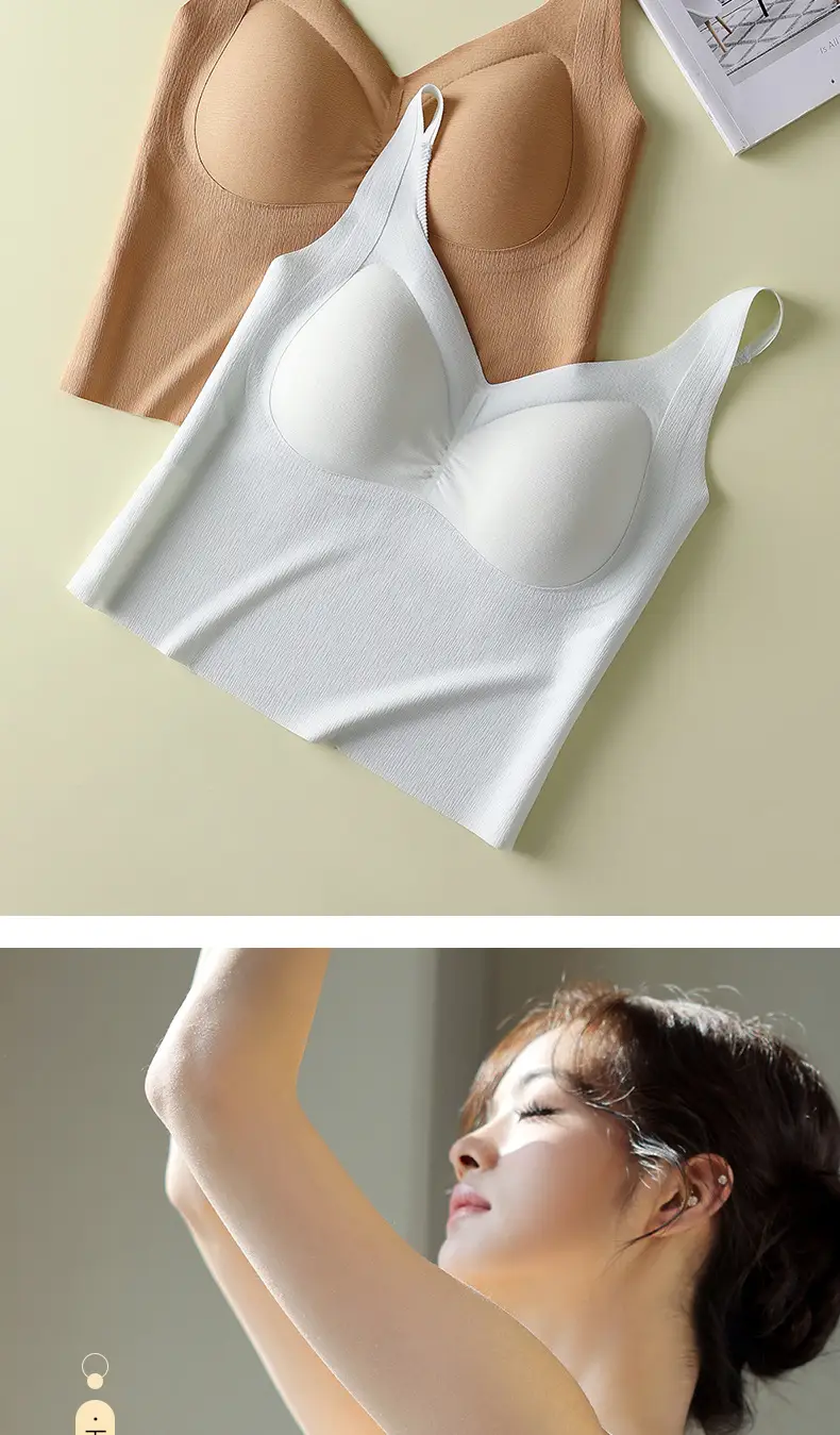 Traceless V-Neck Base Vest Sling Strap Beauty Strap Chest Pad One-piece Rimless Gathering Anti-sagging Underwear for Women — feature 13