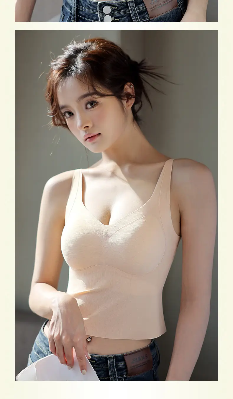 Traceless V-Neck Base Vest Sling Strap Beauty Strap Chest Pad One-piece Rimless Gathering Anti-sagging Underwear for Women — feature 22