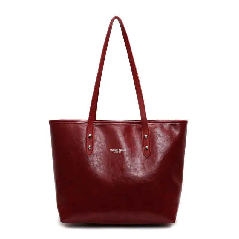 Women's Red Oil Leather Tote Bag Large Capacity 2025 - Image 9