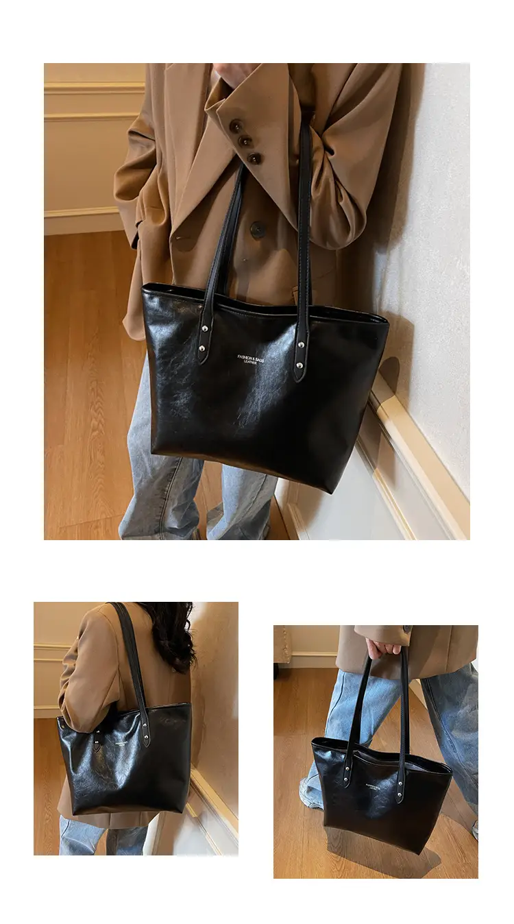 Women's Red Oil Leather Tote Bag Large Capacity 2025 — feature 21
