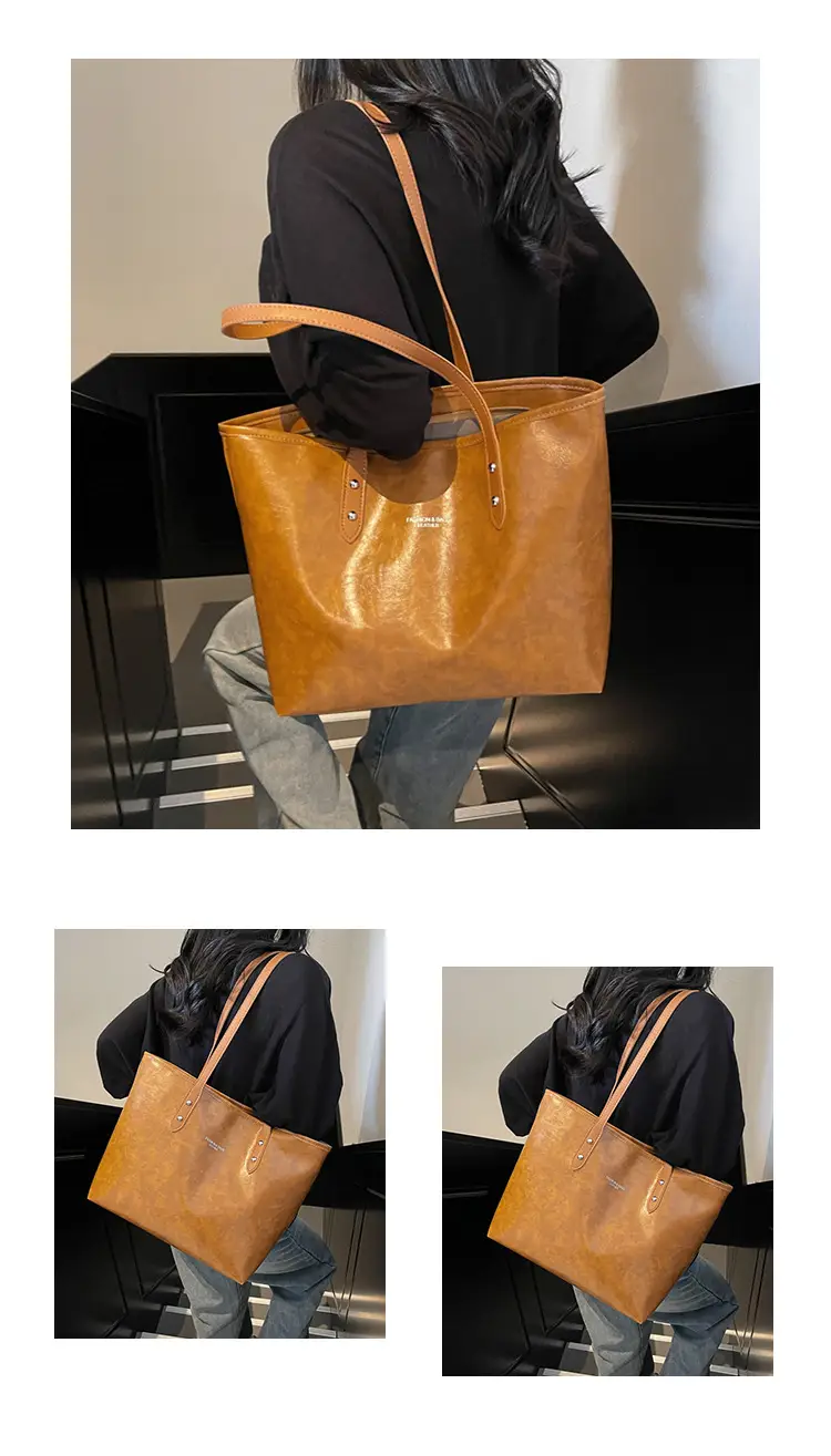 Women's Red Oil Leather Tote Bag Large Capacity 2025 — feature 22