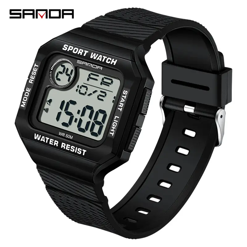 Sanda Water Resistant Sport Watch Black Digital Display - Image 2