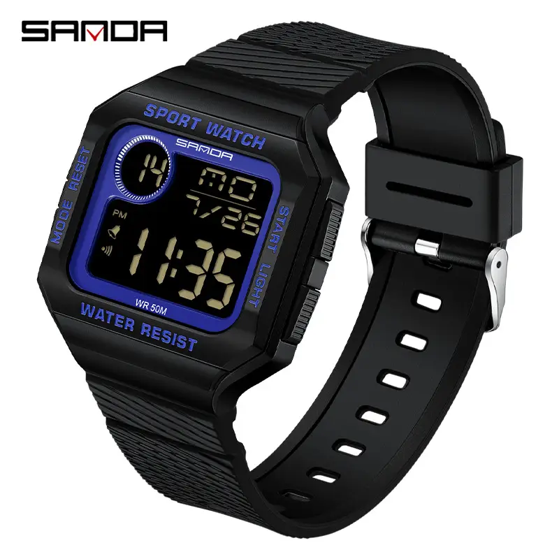 Sanda Water Resistant Sport Watch Black Digital Display - Image 4