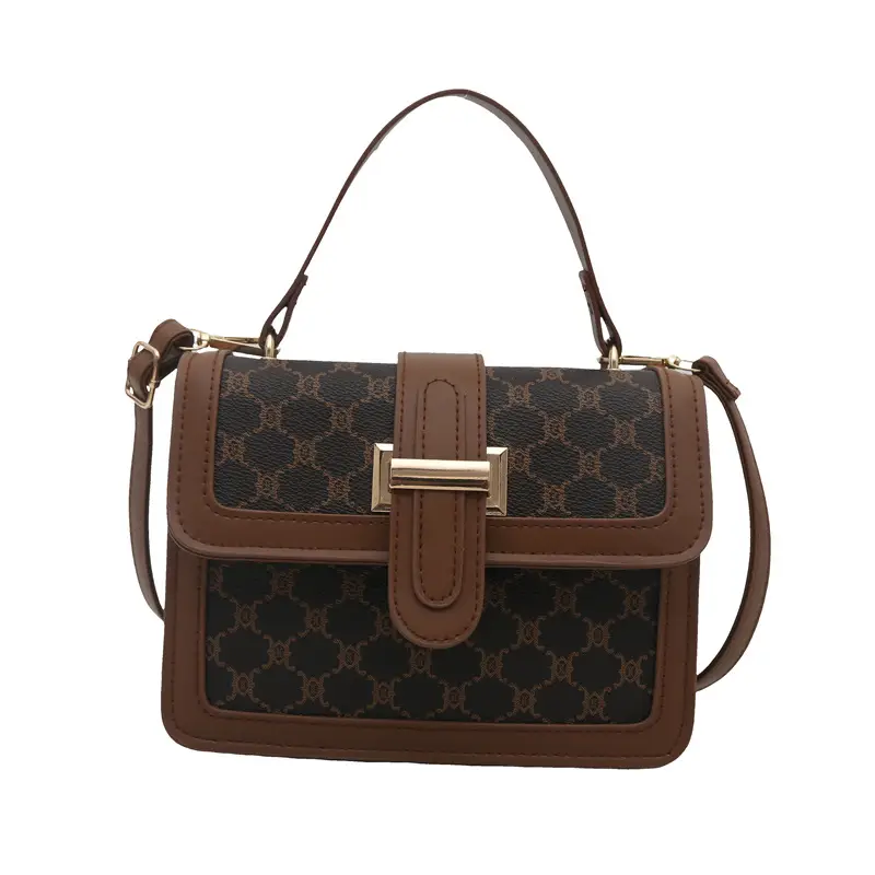Women Retro Printed Shoulder Bag Brown White - Image 8