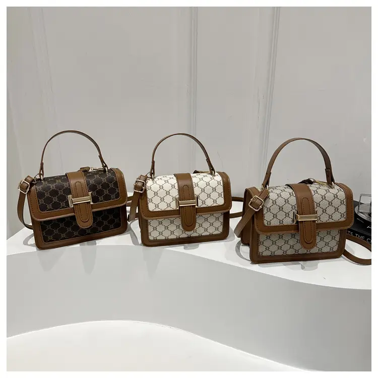 Women Retro Printed Shoulder Bag Brown White — feature 10