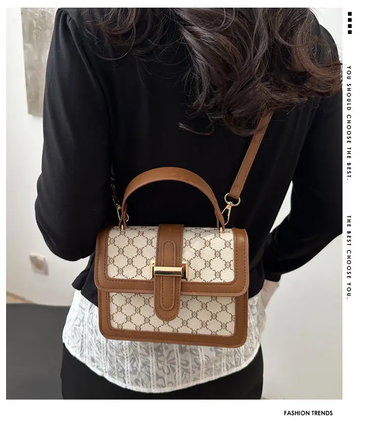 Women Retro Printed Shoulder Bag Brown White — feature 2