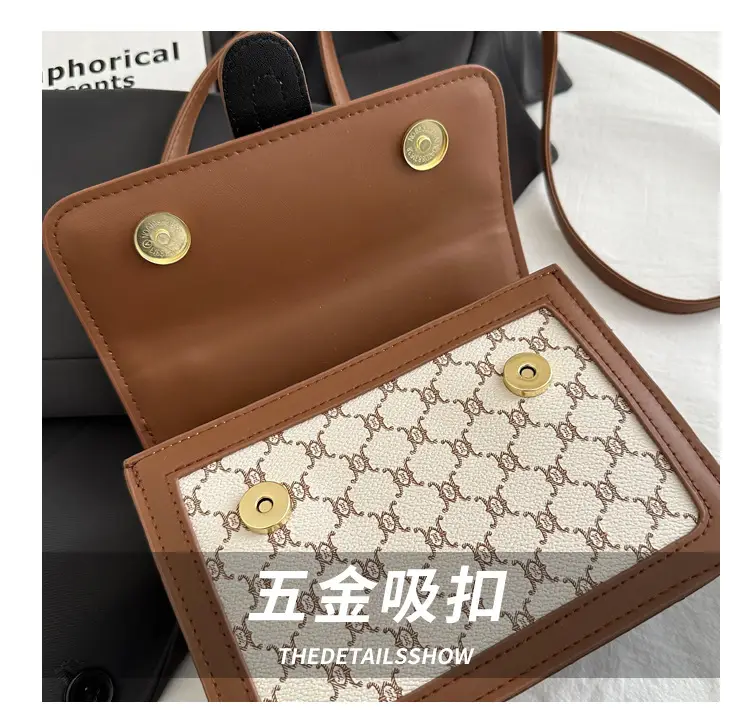 Women Retro Printed Shoulder Bag Brown White — feature 7