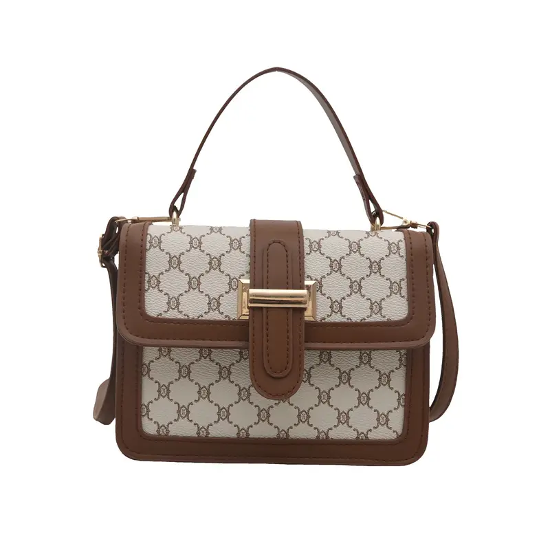 Women Retro Printed Shoulder Bag Brown White - Image 2