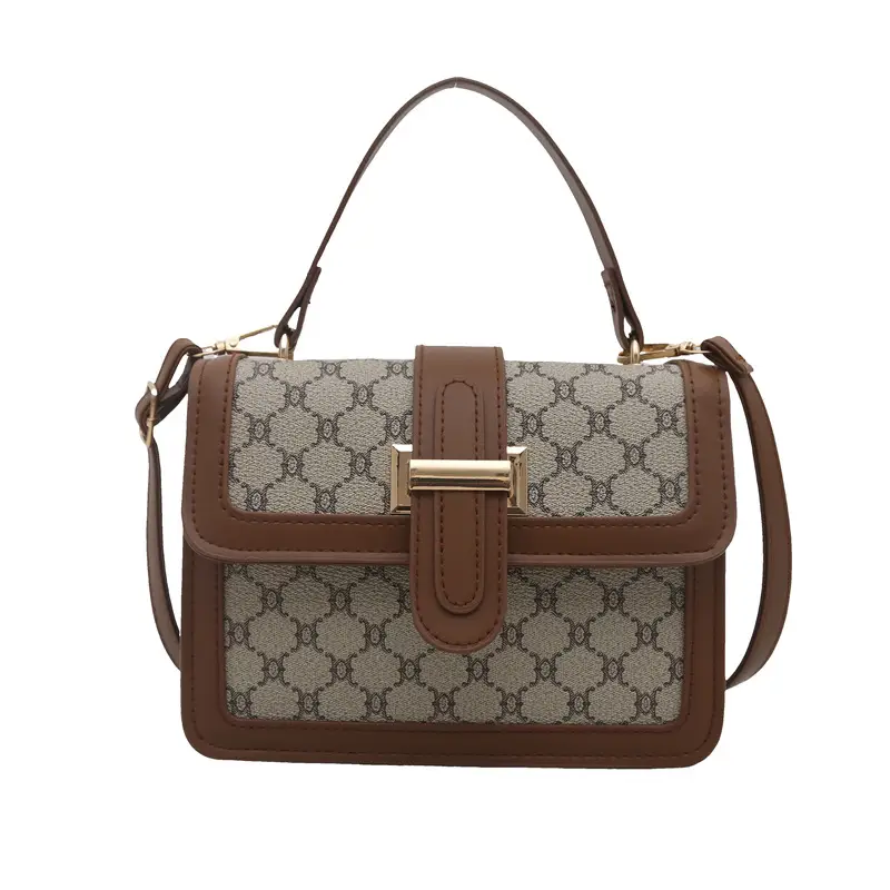 Women Retro Printed Shoulder Bag Brown White - Image 3
