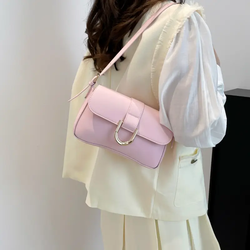 Women's Korean Style Red Shoulder Bag with Horseshoe Buckle - Image 8