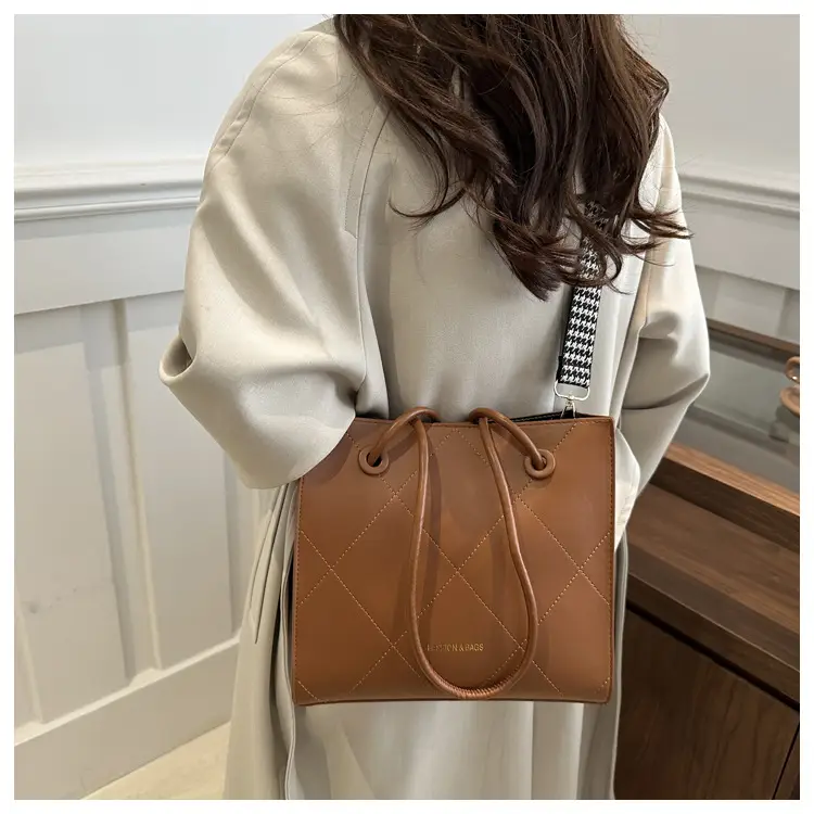 Women's Brown Crossbody Bag with Houndstooth Strap — feature 14
