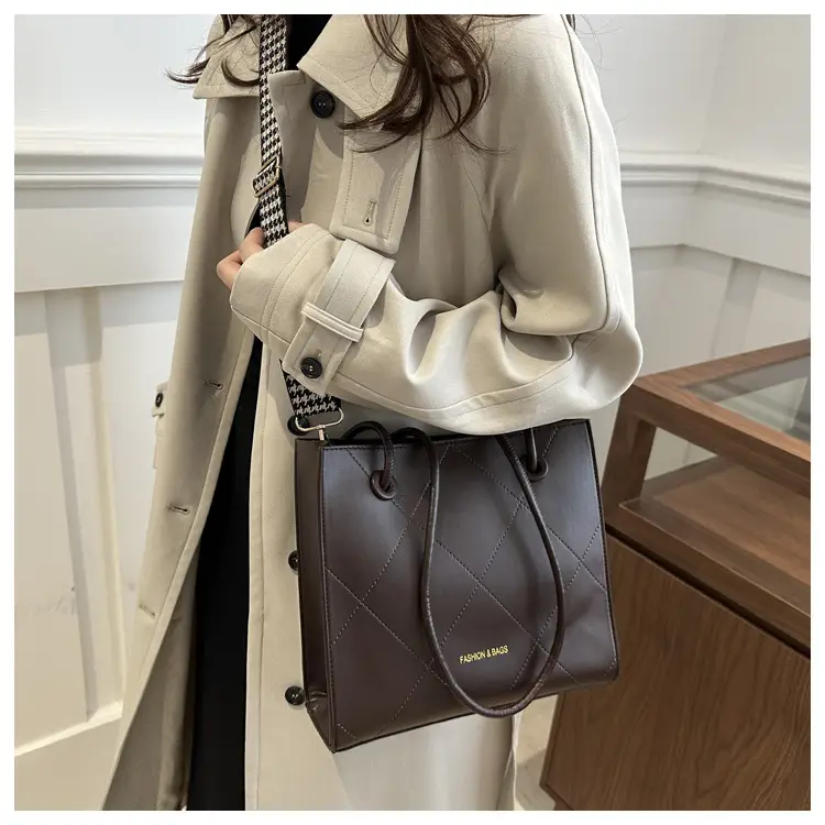 Women's Brown Crossbody Bag with Houndstooth Strap — feature 17