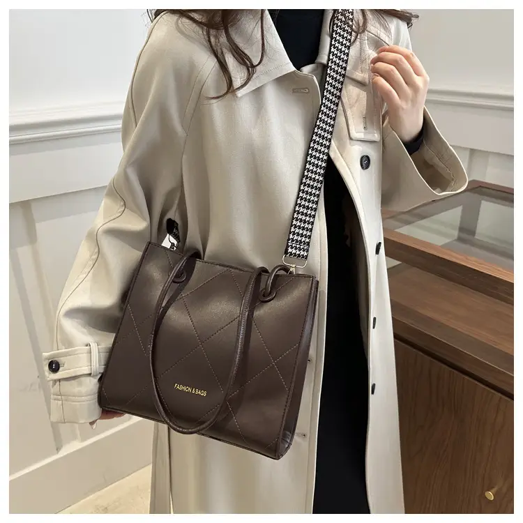 Women's Brown Crossbody Bag with Houndstooth Strap — feature 18