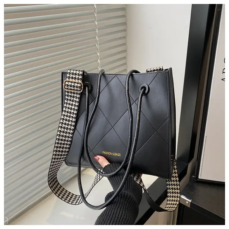 Women's Brown Crossbody Bag with Houndstooth Strap — feature 23