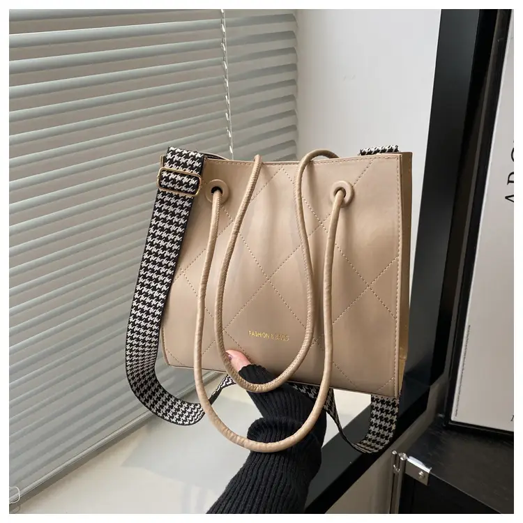 Women's Brown Crossbody Bag with Houndstooth Strap — feature 25