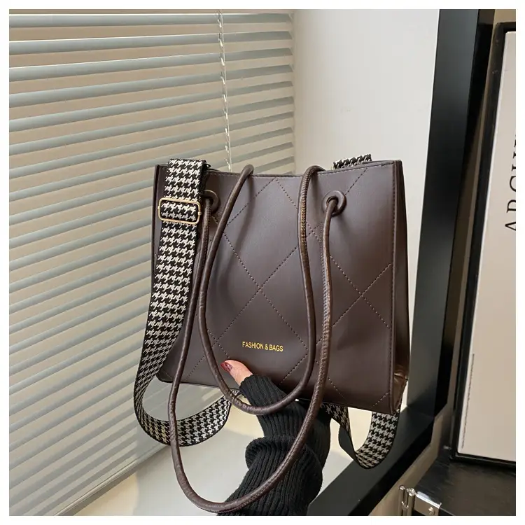 Women's Brown Crossbody Bag with Houndstooth Strap — feature 26