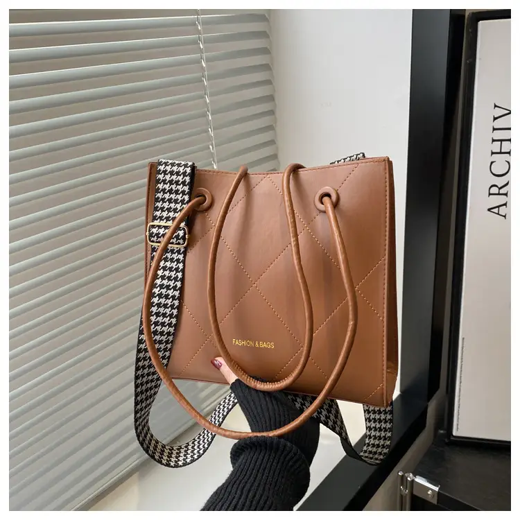 Women's Brown Crossbody Bag with Houndstooth Strap — feature 27