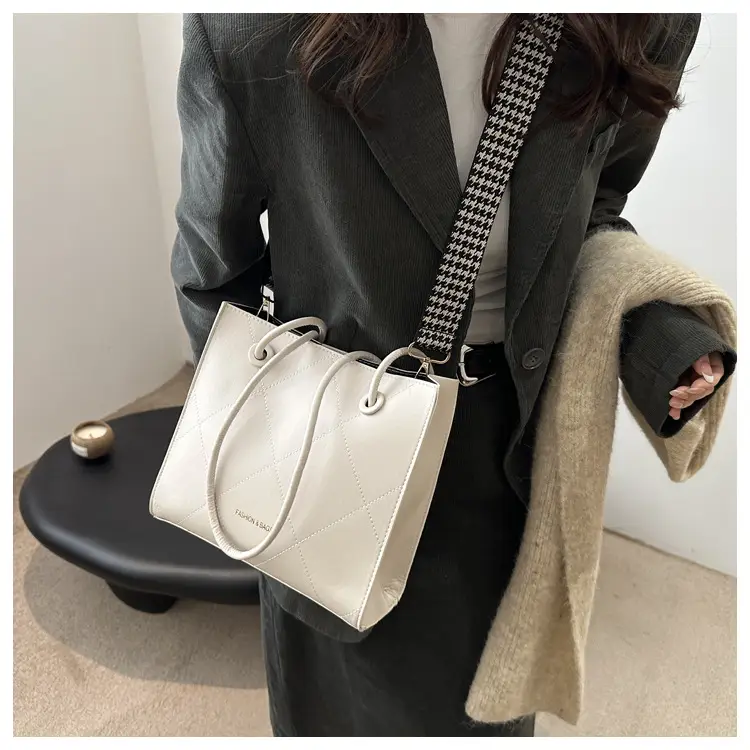 Women's Brown Crossbody Bag with Houndstooth Strap — feature 9