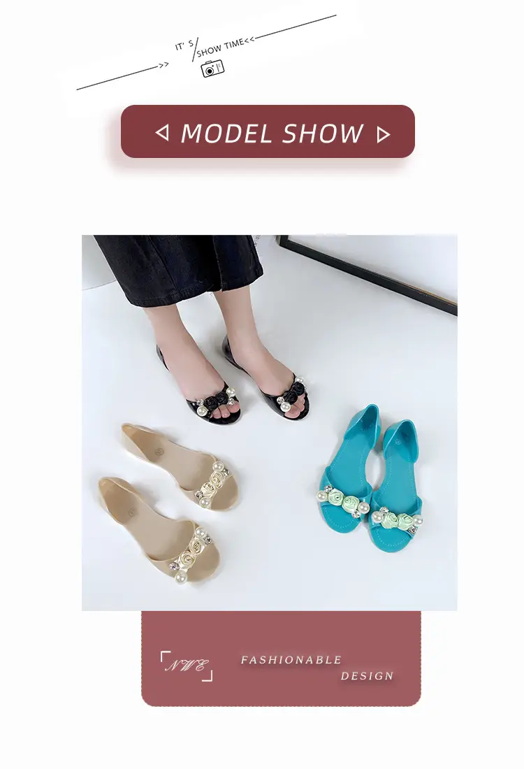 Pearl Flower Rose Peep Toe All Season Flat Shoes — feature 10