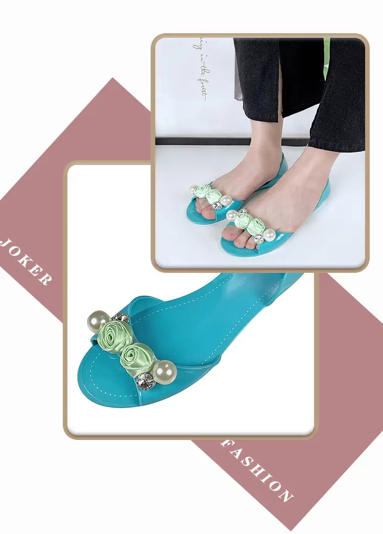 Pearl Flower Rose Peep Toe All Season Flat Shoes — feature 11