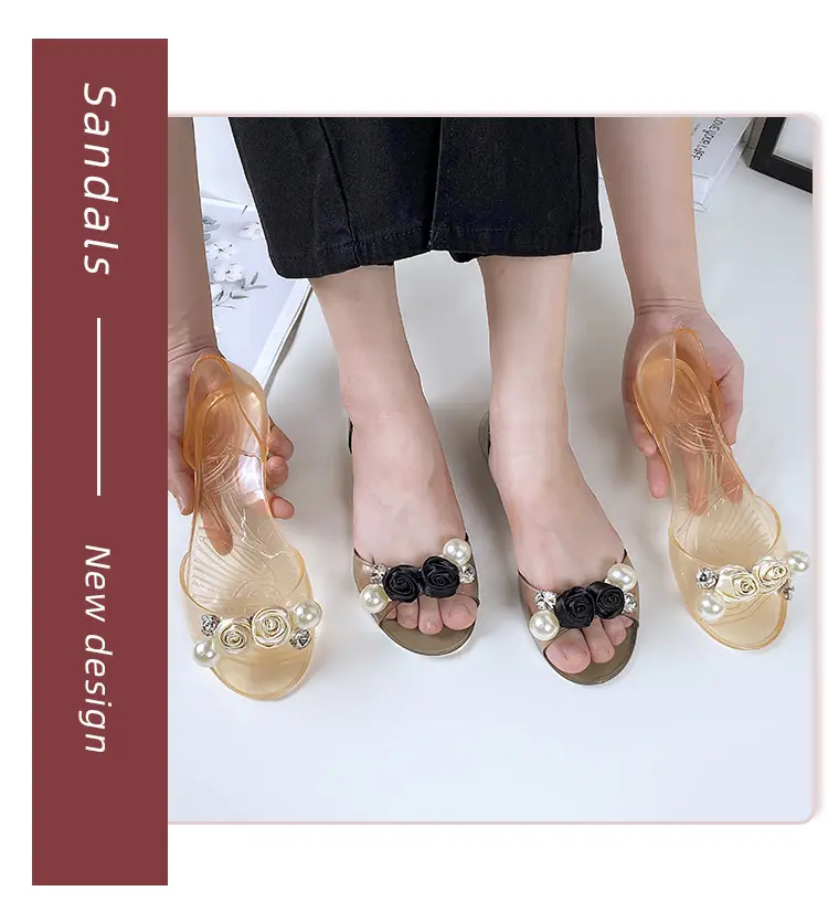 Pearl Flower Rose Peep Toe All Season Flat Shoes — feature 2