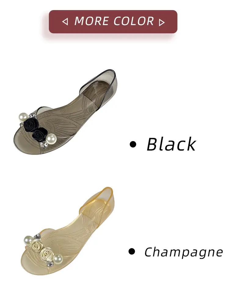 Pearl Flower Rose Peep Toe All Season Flat Shoes — feature 3