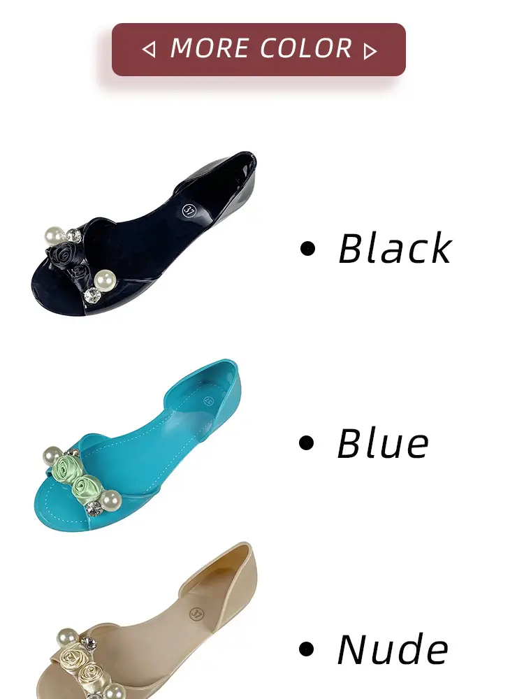 Pearl Flower Rose Peep Toe All Season Flat Shoes — feature 4