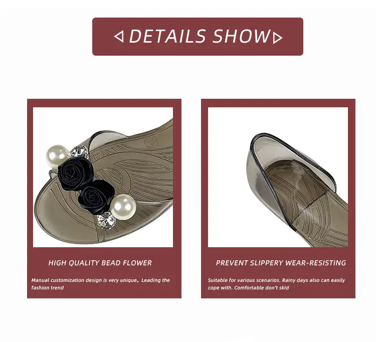 Pearl Flower Rose Peep Toe All Season Flat Shoes — feature 6