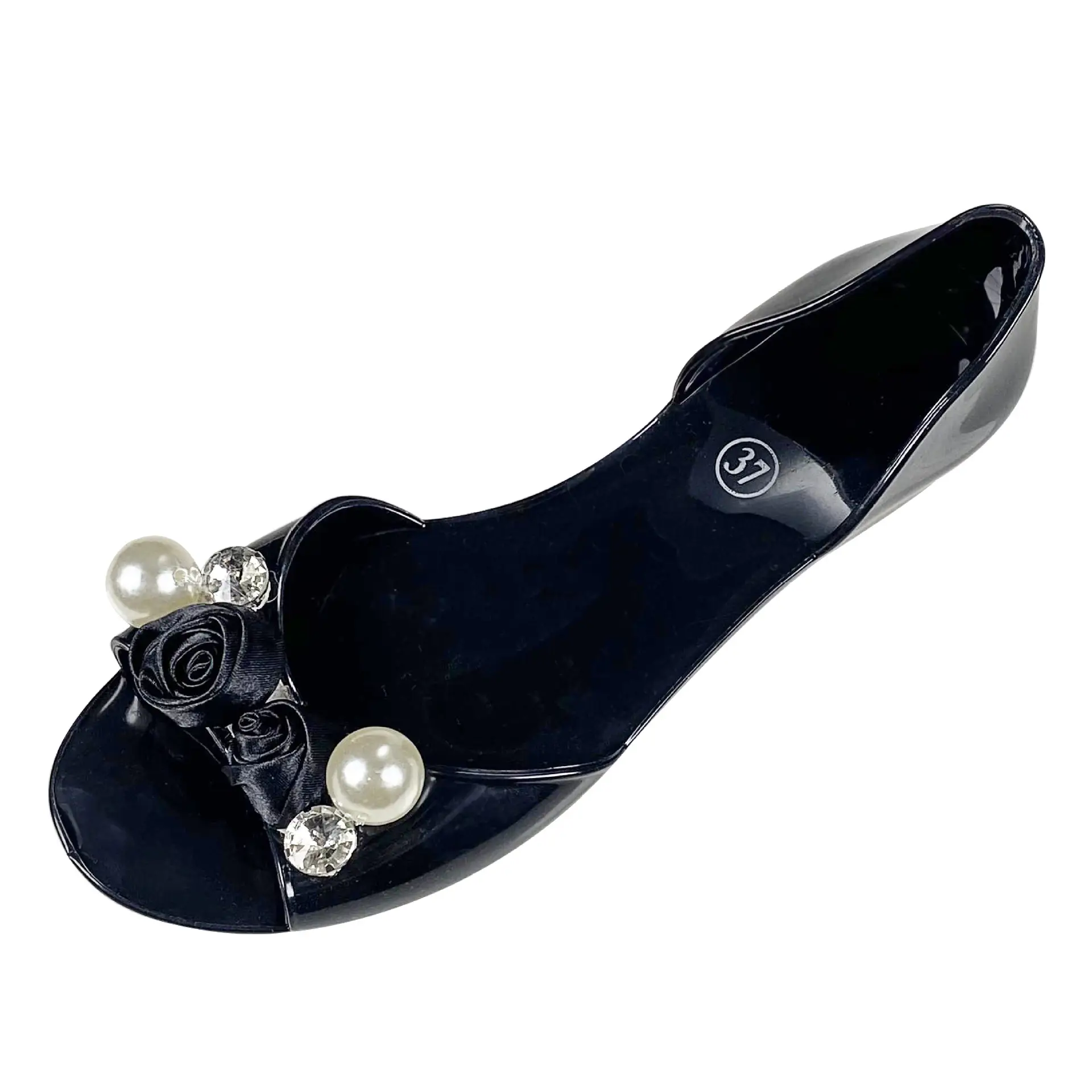 Pearl Flower Rose Peep Toe All Season Flat Shoes
