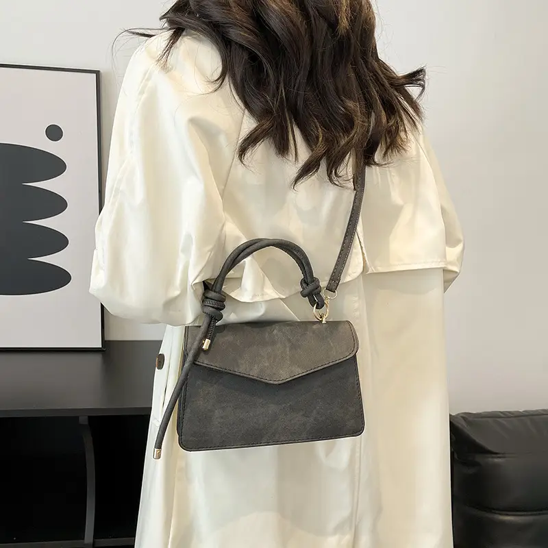 2025 Women's Grey Velvet Crossbody Bag with Knot Handles - Image 8