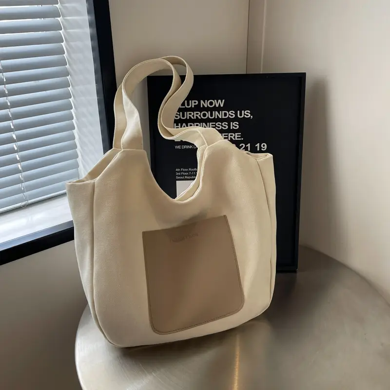 Women's Canvas Contrast Handbag Large Capacity Urban Commute