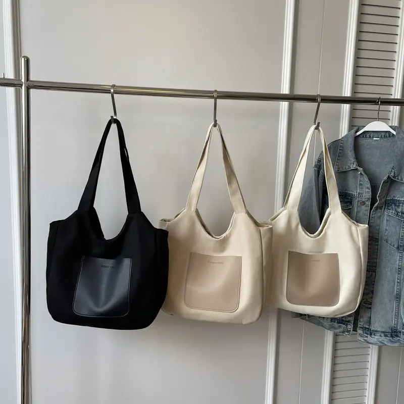 Women's Canvas Contrast Handbag Large Capacity Urban Commute