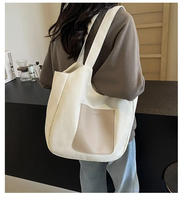 Women's Canvas Contrast Handbag Large Capacity Urban Commute — feature 1