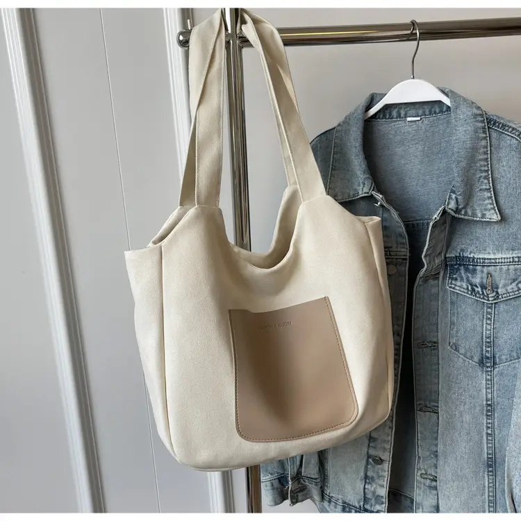 Women's Canvas Contrast Handbag Large Capacity Urban Commute — feature 18