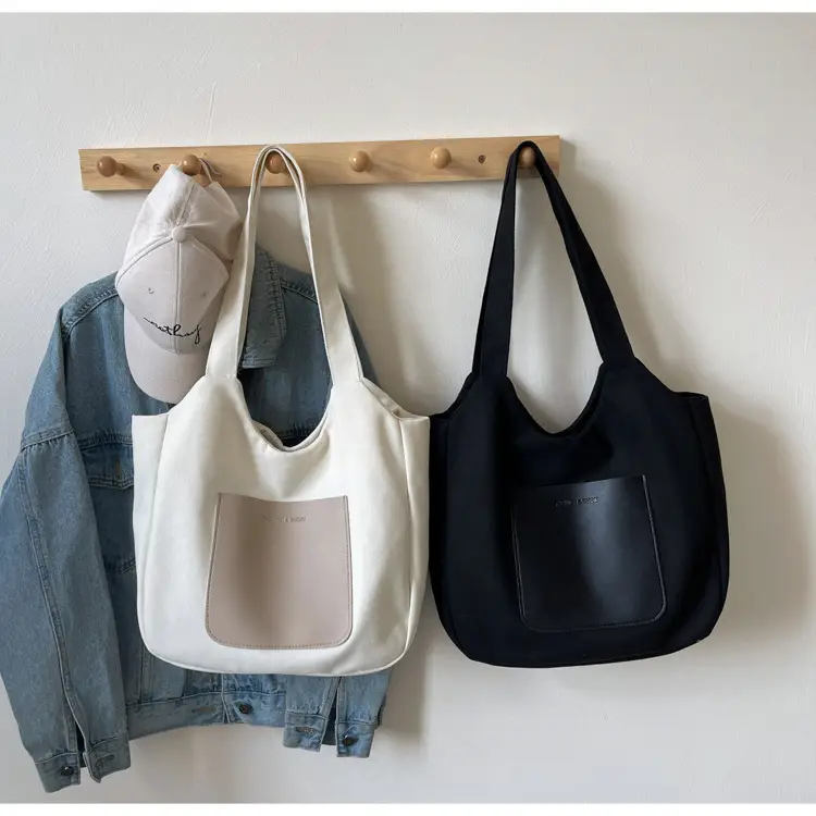 Women's Canvas Contrast Handbag Large Capacity Urban Commute — feature 20