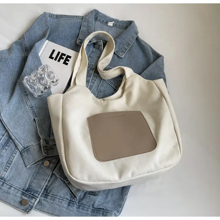 Women's Canvas Contrast Handbag Large Capacity Urban Commute — feature 21