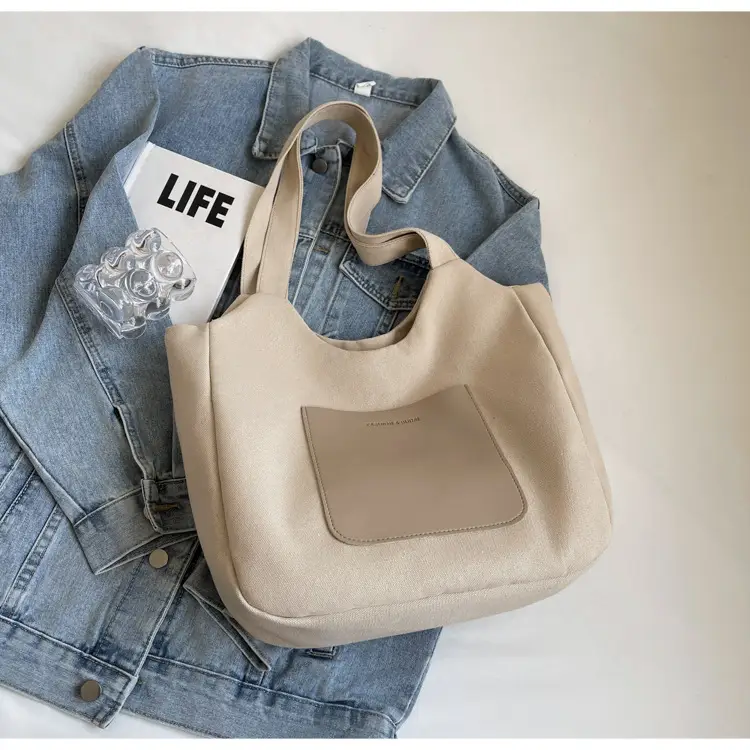 Women's Canvas Contrast Handbag Large Capacity Urban Commute — feature 23