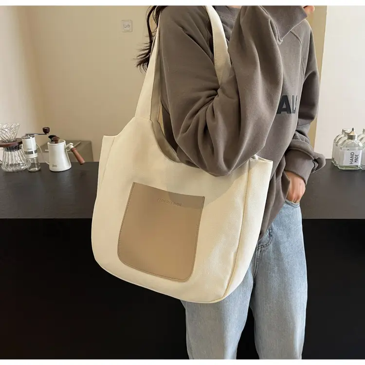 Women's Canvas Contrast Handbag Large Capacity Urban Commute — feature 25