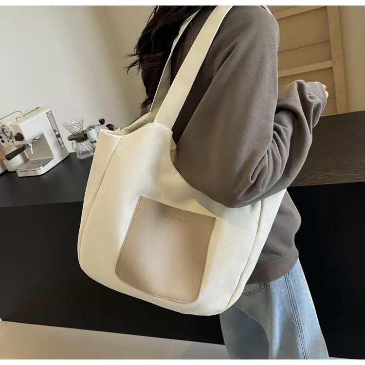 Women's Canvas Contrast Handbag Large Capacity Urban Commute — feature 26